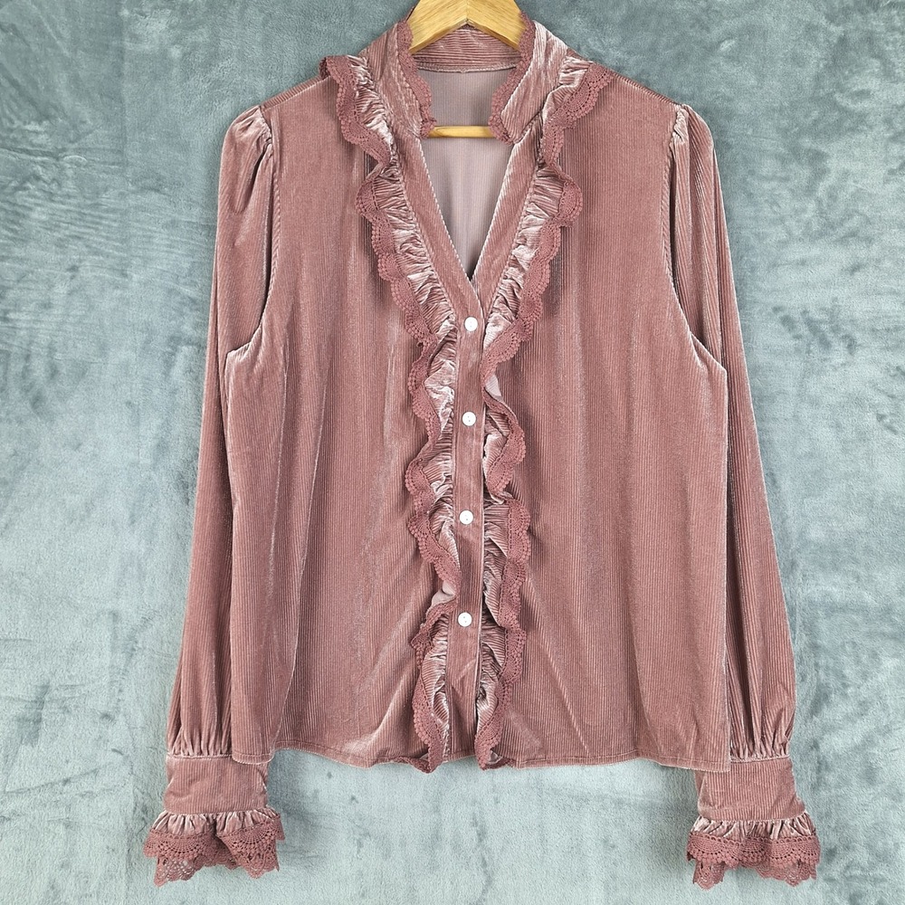 Womens‎ Top Large Velvet Romantic Victorian Ruffle Cottagecore Coquette Crochet